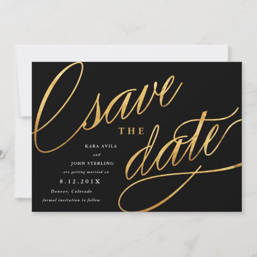Einfache Moderne speichert Daten | Schwarz & Gold Save The Date (Vorderseite)
