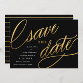 Einfache Moderne speichert Daten | Schwarz & Gold Save The Date (Vorne/Hinten)
