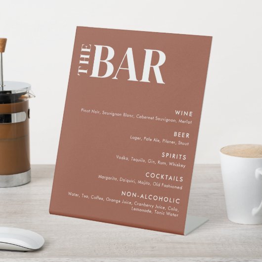 Einfache moderne Speisekarte für Hochzeiten und Ba Sockelschild (In SItu)