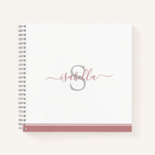 Einfache moderne, stilvolle Mit Monogramm Dusty-Ro Notizblock