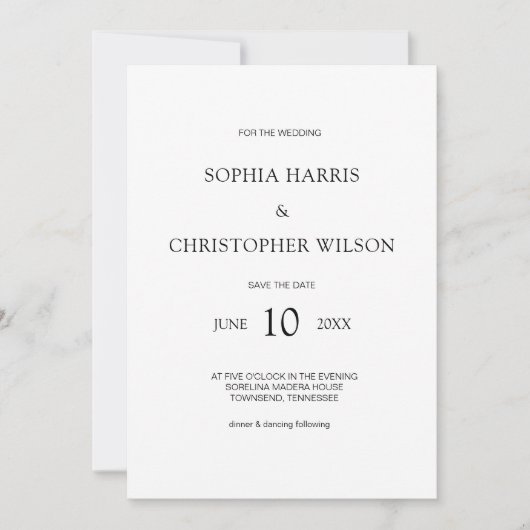 Einfache moderne, stilvolle White Wedding Einladung (Vorderseite)