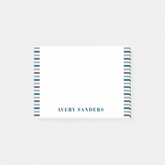 Einfache moderne Streifen Blau und Grau Post-it Klebezettel (Vorderseite)