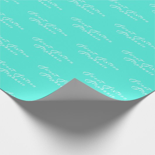 Einfache moderne Sweet 16 Name Aquamarin Sechzehn Geschenkpapier (Ecke)