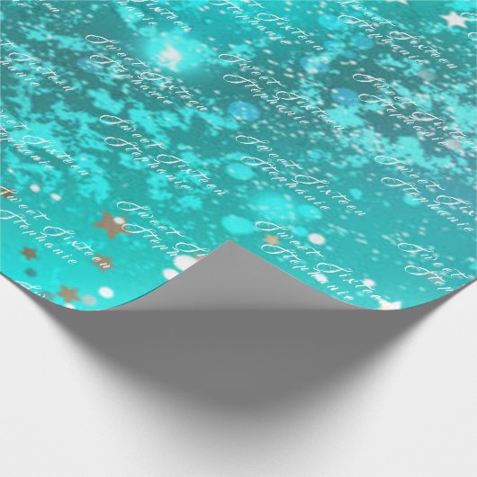 Einfache moderne Sweet 16 Name Aquamarin Sechzehn Geschenkpapier (Ecke)