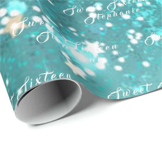 Einfache moderne Sweet 16 Name Aquamarin Sechzehn Geschenkpapier (Rolleneckpunkt)