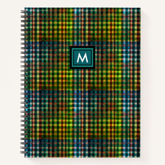 Einfache moderne Tartan-Aquamarin-Green-Tan-Karier Notizblock (Vorderseite)