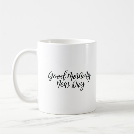Einfache moderne Tasse des Zitats "Guten Morgen" (Links)