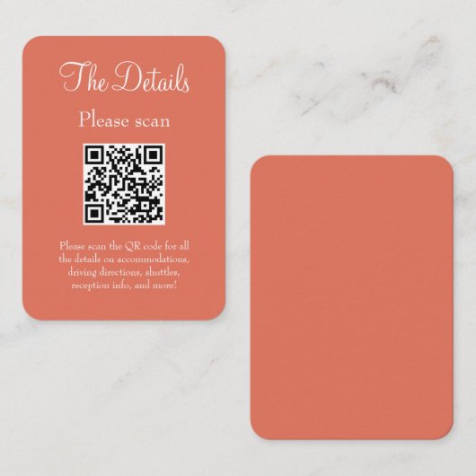 Einfache moderne Terracotta-Hochzeitsstipps - QR-C Begleitkarte (Vorne/Hinten)