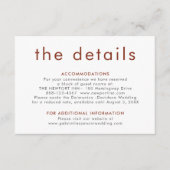 Einfache moderne Terracotta Rost Wedding Details E Begleitkarte (Vorderseite)