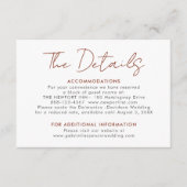 Einfache moderne Terracotta Rost Wedding Details E Begleitkarte (Vorderseite)