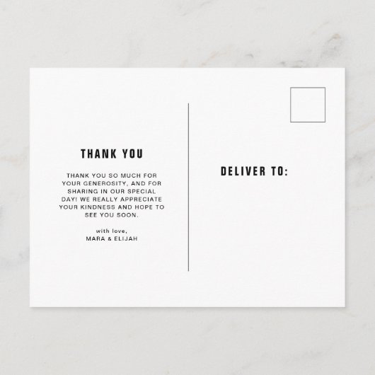 Einfache moderne Textform | Hochzeitsszenario Foto Einladungspostkarte (Rückseite)