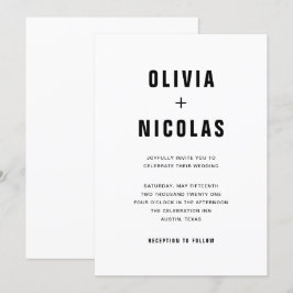 Einfache moderne Textform | Schwarz-Weiß-Hochzeit Einladung