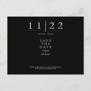 Einfache moderne TextHochzeit B/W Save the Date Postkarte