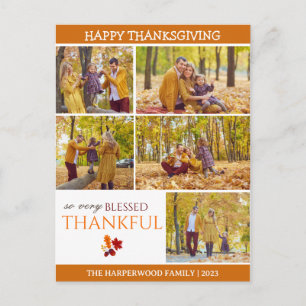 Einfache moderne Thanksgiving-Familienfotocollage Feiertagspostkarte