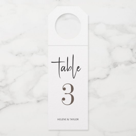 Einfache moderne Tischnummer Flaschenanhänger (Vorderseite)