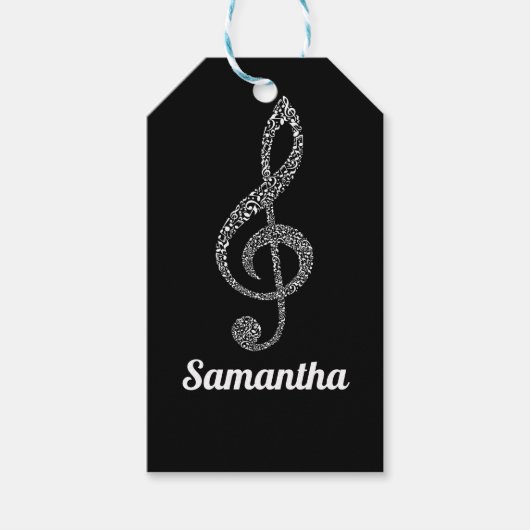 Einfache moderne Treble Clef Weiße Noten Illustrie Geschenkanhänger (Vorderseite)