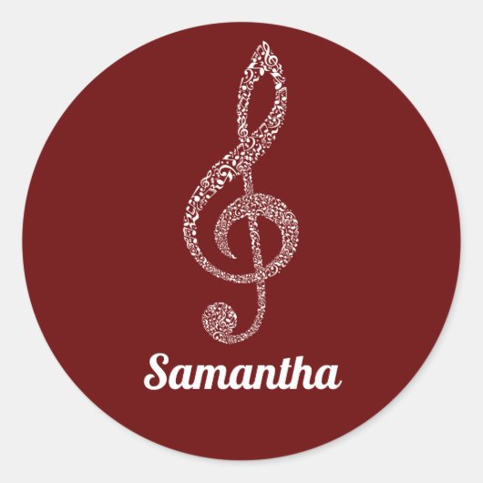 Einfache moderne Treble Clef Weiße Noten Illustrie Runder Aufkleber (Vorderseite)