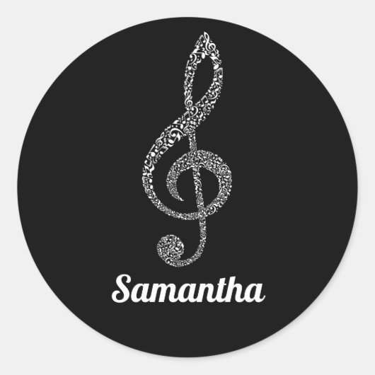 Einfache moderne Treble Clef Weiße Noten Illustrie Runder Aufkleber (Vorderseite)
