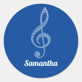 Einfache moderne Treble Clef Weiße Noten Illustrie Runder Aufkleber