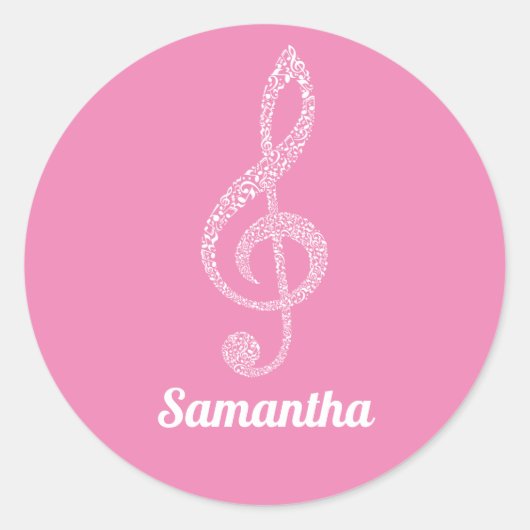 Einfache moderne Treble Clef Weiße Noten Illustrie Runder Aufkleber (Vorderseite)