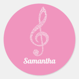 Einfache moderne Treble Clef Weiße Noten Illustrie Runder Aufkleber