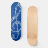 Einfache moderne Treble Clef Weiße Noten Illustrie Skateboard (Vorderseite)