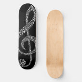 Einfache moderne Treble Clef Weiße Noten Illustrie Skateboard (Vorderseite)