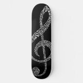 Einfache moderne Treble Clef Weiße Noten Illustrie Skateboard (Vorderseite)