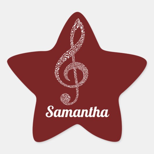 Einfache moderne Treble Clef Weiße Noten Illustrie Stern-Aufkleber (Vorderseite)