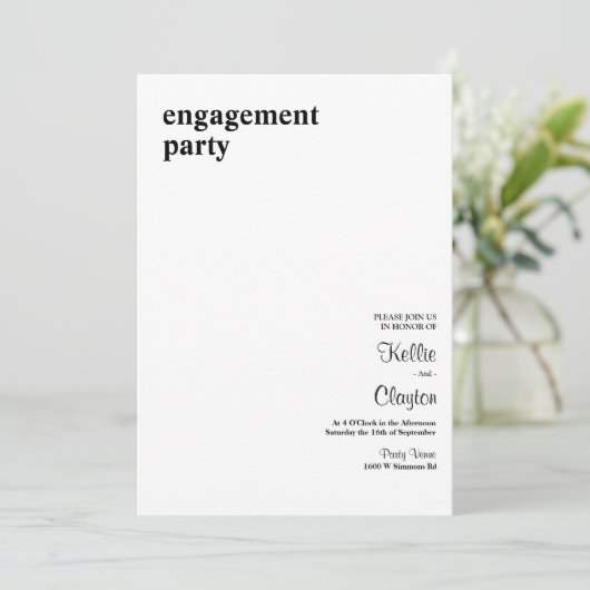 Einfache, moderne Typ-Engagement-Partei Einladung (Stehend Vorderseite)