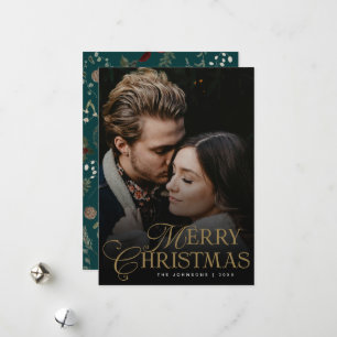 Einfache moderne Typografie 1 Foto Grün Weihnachte Feiertagskarte