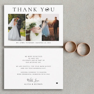 Einfache moderne Typografie 3 Fotos Hochzeit Dankeskarte