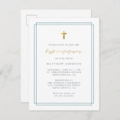 Einfache moderne Typografie Blaue Erste Kommune Einladungspostkarte (Vorne/Hinten)