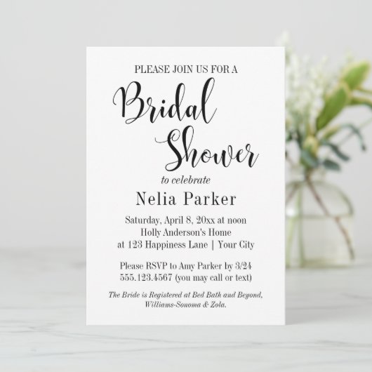 Einfache moderne Typografie Brautparty 4 Einladung (Stehend Vorderseite)