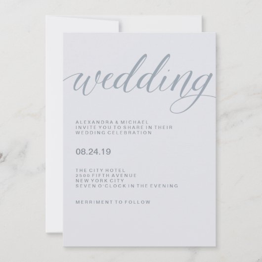 Einfache moderne Typografie | Dusty Blue Wedding Einladung (Vorderseite)