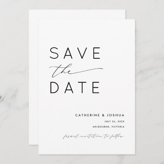 Einfache, moderne Typografie-Einladung Save The Date (Vorne/Hinten)