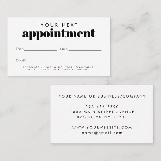 Einfache moderne Typografie-Erinnerung Terminkarte (Vorne/Hinten)