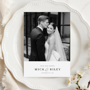 Einfache moderne Typografie Foto-Hochzeit Dankeskarte