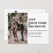 Einfache moderne Typografie Gast Room Foto Moving Ankündigungspostkarte (Vorne/Hinten)