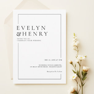 Einfache moderne Typografie-Hochzeit mit schwarzer Einladung