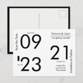 Einfache moderne Typografie Name Save the Date Ann Ankündigungspostkarte (Vorne/Hinten)