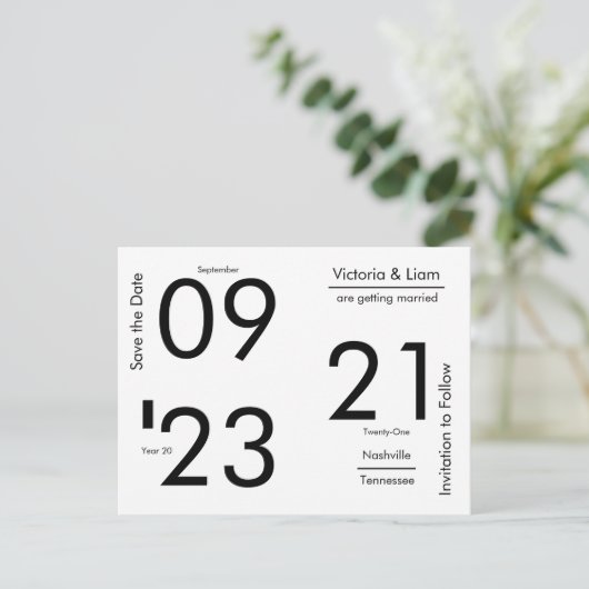 Einfache moderne Typografie Name Save the Date Ann Ankündigungspostkarte (Stehend Vorderseite)