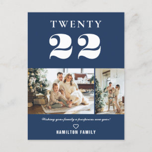 Einfache moderne Typografie Neujahr Zwei Foto Postkarte