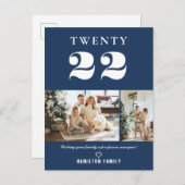 Einfache moderne Typografie Neujahr Zwei Foto Postkarte (Vorne/Hinten)