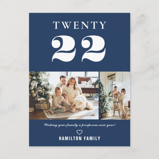 Einfache moderne Typografie Neujahr Zwei Foto Postkarte (Vorderseite)