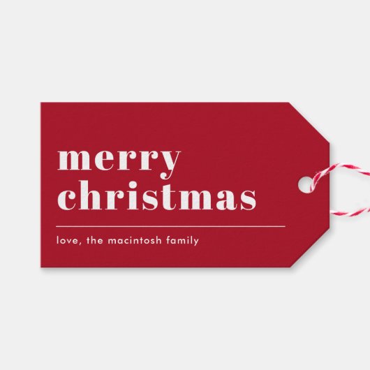 Einfache moderne Typografie rot Geschenkanhänger (Vorderseite (Horizontal))