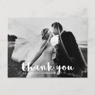 Einfache moderne Typografie Wedding Foto Vielen Postkarte
