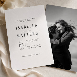 Einfache moderne typografische Foto-Hochzeitseinla Einladung