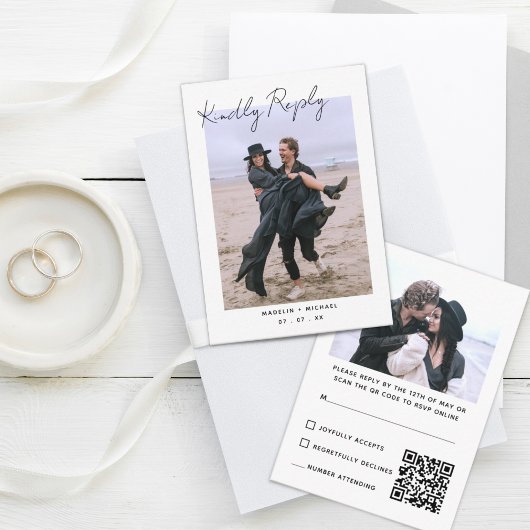 Einfache moderne UAWG Wedding Foto QR Code Antwort Begleitkarte