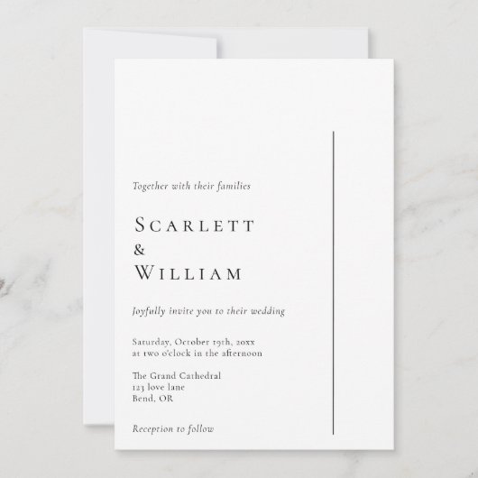 Einfache, moderne und minimale Hochzeitsdetails un Einladung (Vorderseite)